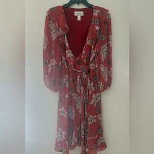Donna Morgan Red Floral Long Sleeve Dress
